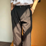 AIDASE  -  Spring Summer Men Pinstripe Pants High Waist Wide Leg Relaxed Fit Casual Office Trousers aidase-shop