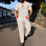 AIDASE  -  Fashionable and Trendy Two-piece Short-sleeved Shirtwithlong Pants Men's Daily Casual Wear in Spring and Autumn aidase-shop