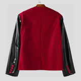 AIDASE  -  Men Jackets PU Leather Patchwork O-neck Long Sleeve Button Male Coats Streetwear 2025 Fashion Casual Jackets Men S-5XL aidase-shop