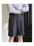 AIDASE  -  Summer Thin Naples Shorts Men British Style Paris Waist Buckle Button Straight  Knee Length Pants Vintage Business Casual Shorts aidase-shop