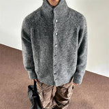 AIDASE  -  New Korean Fashion Button Hoodie Cardigan For Man Y2K Retro Brown Knitted Sweaters High Street Casual Cardigans Knitwear aidase-shop