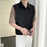 AIDASE  -  Summer New Ice Silk Splicing Fake Two-piece Mid Sleeved Shirt Contrast Color Patchwork Male Tops Loose aidase-shop