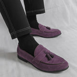 AIDASE  -  Brand Fashion Purple Dress Tassels Loafers Male Business Flats Office Casual Suede Leather Shoes Mens Comfortable Dress Shoes aidase-shop