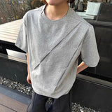 AIDASE  -  New Simple Men's T-shirt Round Collar Short Sleeved Solid Color Casual Tees Pleated Design Loose Male Top Silhouette aidase-shop