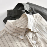 AIDASE  -  Summer Cotton Striped Shirt Men's Artistic Pinstripe Lapel Casual Short-sleeved Shirt Korean Fashion Exquisite Trend Solid Top aidase-shop