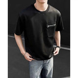 AIDASE  -  Summer Short Sleeved T-shirt Men Fashion Pocket Casual T Shirt Men Streetwear Korean Loose Round Neck White T Shirt Mens Top aidase-shop