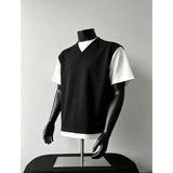 AIDASE  -  Casual American Retro Style Mock Two-Piece Short Sleeve T-Shirt for Men Summer Youth Leisure Sports Top Trendy Cleanfit Shirt aidase-shop