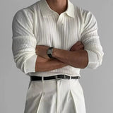 AIDASE  -  Men's Spring and Autumn Wear Solid Color Sweater Striped Stretch Lapel PulloverPOLOShirt aidase-shop