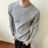 AIDASE  -  Pit Strip Design Men's Tees Long Sleeved Casual Knitting Round Collar Tops Slim Solid Color Male T-shirts Summer 9W3224 aidase-shop