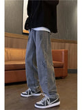 American hiphop jeans men's autumn winter retro smoke gray y2k pants man unisex loose straight wide bottom oldschool baggy jeans aidase-shop