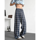 AIDASE  -  Black Plaid Casual Pants Baggy Elastic Waist Pockets Student Unisex Hip Hop Loose Trousers Oversize Men Sweatpants Fashion aidase-shop