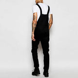AIDASE  -  Trendy Men's Popular Suspender Solid-color Skinny Denim Jumpsuit, European and American High-street Style Denim Long Pants aidase-shop