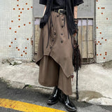 Aidase Mens Chinese Style Pleated Button Double Button Stacked Irregular Culottes Essential Casual Fashion Trend Loose Wide Leg Pants aidase-shop