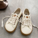 AIDASE  -  Girls White Light Brown Sneakers Designer Canvas Shoes Women Low Top Sneakers Wide Toe Lace Up Trainers Shoes Comfortable aidase-shop
