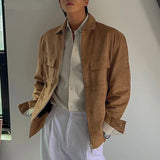 AIDASE  -  Tops Korean Style Fashion Men's Solid Suede Jacket Coats Casual Streetwear Male Loose All-match Long Sleeved Jacket aidase-shop