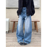 AIDASE  -  Retro American Waed Blue Straight Leg Jeans Men Women Casual Loose Wide Leg Long Pants Vintage Denim Trousers for All aidase-shop