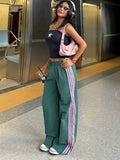 AIDASE  -  American Style Summer New Retro Four Stripe Sports Pants Women Design Slimming Wide Leg Sports Trousers Long Loose Fit Street aidase-shop