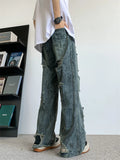 AIDASE  -  Washed Denim Jeans Men's American Style Long Pants Hole Loose Wide Leg Jeans Youth Casual Summer Jeans aidase-shop