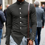 AIDASE  -  Men Jackets Solid Color Stand Collar Long Sleeve Button Irregular Coats Men Streetwear 2025 Fashion Casual Male Jackets aidase-shop
