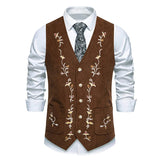 AIDASE  -  Retro Pattern Embroidery Corduroy Vest Coat Men Spring Fashionable Button-up V Neck Waistcoats Mens Casual Sleeveless Cardigans aidase-shop