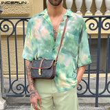 Aidase Summer Fashionable Style Tops INCERUN 2024 Men Tie Dyed Chiffon Shirt Sexy Male Personality Thin Half Sleeved Lapel Blouse S-5XL