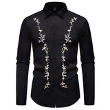 AIDASE  -  New Floral Embroidery Long Sleeved Shirt Long Sleeve Contrast Color Turn-down Collar Male Tops Casual aidase-shop