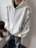 AIDASE  -  Spring New Casual Mens Hooded Sweatshirts Long Sleeve Zip-up Letter Printed Rivet Hoodies For Men Fashionable Loose Hoodie aidase-shop