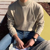 AIDASE  -  Spring Casual Long Sleeve Knit Jumper Tops Men Fashion Solid Color Basic Tees Autumn Vintage Mock Neck Men's Slim Fit Sweaters aidase-shop