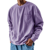 AIDASE  -  Spring Autumn Round Neck T-Shirts Men Solid Long Sleeve Casual Tshirt Male Loose Pocket Fashion Tees Streetwear Sports Tops Man aidase-shop