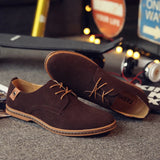 AIDASE  -  Men Large Size Frosted Leather Casual Shoes Wide Velvet Surface Fashionable Trendy Low Top Lace up Work Shoes Rubber Sole aidase-shop