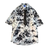 AIDASE  -  Men's Short Sleeved Shirt Tie Unique Contrasting Printed Design Top American High Street Style Male Clothing aidase-shop