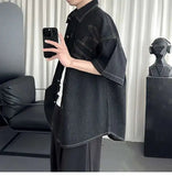 AIDASE  -  Men's Denim Short Sleeve Shirt Inverted Pocket Decoration Short Sleeve Single-breasted Male Shirts Fashion Menswear 21E6523 aidase-shop