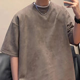American Vintage Men's T-shirts Suede Solid Color Loose Fashion Tops Casual  Short-sleeved Male Tees  Summer aidase-shop