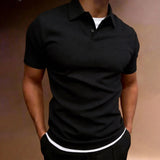 AIDASE  -  Summer Work Tee Shirts for Men'S Solid Short Sleeved Shirt with Lapel Casual Fake Two Piece Top Mock Neck Tshirt for Man aidase-shop
