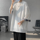 AIDASE  -  Spring Summer Men's Ice Silk T-shirts Women Oversized Plaid T-shirt Korean Style Casual Seven sleeves T-Shirt Male aidase-shop