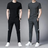 Aidase Men's Top Pants Sets Fashion Sports Suits Kpop Sweatpants Xl Clothing Cool No Logo Man T Shirt Polyester Slim Fit Chic Tracksuit aidase-shop