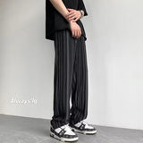 AIDASE  -  Spring Summer New Elastic Waist Striped Contrast Color Straight Pants Man High Street Casual Loose Drawstring All-match Trousers aidase-shop