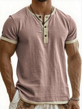 AIDASE  -  Summer New Men's Cotton Linen Shirt Casual Contrast Trim Short Sleeve Top Breathable Comfort Slim Fit Sports Casual Shirt aidase-shop