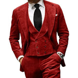Aidase Autumn Winter Corduroy Suit For Men Single Breasted Peaked Lapel Business Casual Male Blazer Vest Pants 3Pcs Set Wedding costume aidase-shop