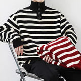 AIDASE  -  Vintage Buttoned Turtleneck Knit Tops Mens Sweaters Fall Winter Casual Long Sleeve Knitted Jumpers Men Fashion Striped Sweater aidase-shop