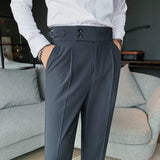 Men British Style Suits Pants New Male Solid High Waist Trousers High Quality Men Formal Slim Fit Business Casual Suit Pants aidase-shop