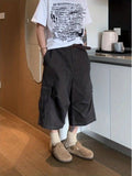 AIDASE  -  Summer Casual Loose Fit Straight Leg Seven Inch Pants Youthful Vitali Sle Versatile Elastic Waist Wide Leg orts aidase-shop