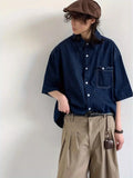 AIDASE  -  Summer Vintage Deep Blue Denim irt ex Casual Classic College Sle Simple Versatile Trendy ort Sve Square Collar aidase-shop
