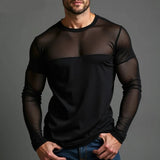AIDASE  -  Sexy Fashion Style Tops New Men Mesh Design T-shirts Party Nightclub Male Hot Sale Long Sleeved Thin Camiseta S-5XL