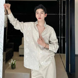 AIDASE  -  Men's Long Sleeve Shirts Embroidered Jacquard Handmade Pearl Diamond Decoration Standing Collar Male Clothing aidase-shop