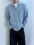 AIDASE  -  Vintage Twist Textured Knit Polo Shirts Mens Autumn Casual Long Sleeve Lapel Sweaters Men's Fashion Solid Color Knitted Jumpers