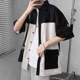 AIDASE  -  College Style Short-sleeved Shirt Men's Casual Loose Hong Kong Style Work Shirt Korean Style Fashion Summer Trend Contrast Top aidase-shop