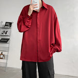Aidase Korean Fashion Ice Silk Shirts for Men 2023 Spring Summer Solid Color Long Sleeve Casual Loose Comfortable Button Up Shirt 5XL-M