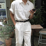 AIDASE  -  Short Sleeve Button-up Turn-down Collar Pockets Shirt For Men Fashion Solid Color Cardigans 2025 Summer New Casual Mens Shirts aidase-shop