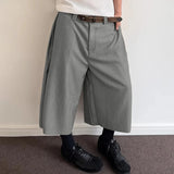 AIDASE  -  Men Pants Button Joggers Oversize Solid Color Casual Calf-length Trousers Men Streetwear Pleated Fashion Wide Leg Pants aidase-shop
